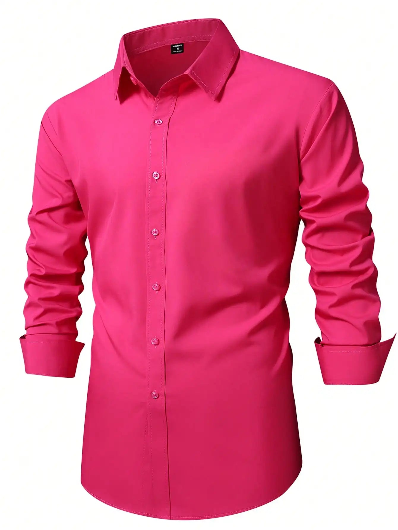 Men's Bright Pink Long Sleeve Slim Fit Casual Business Shirt