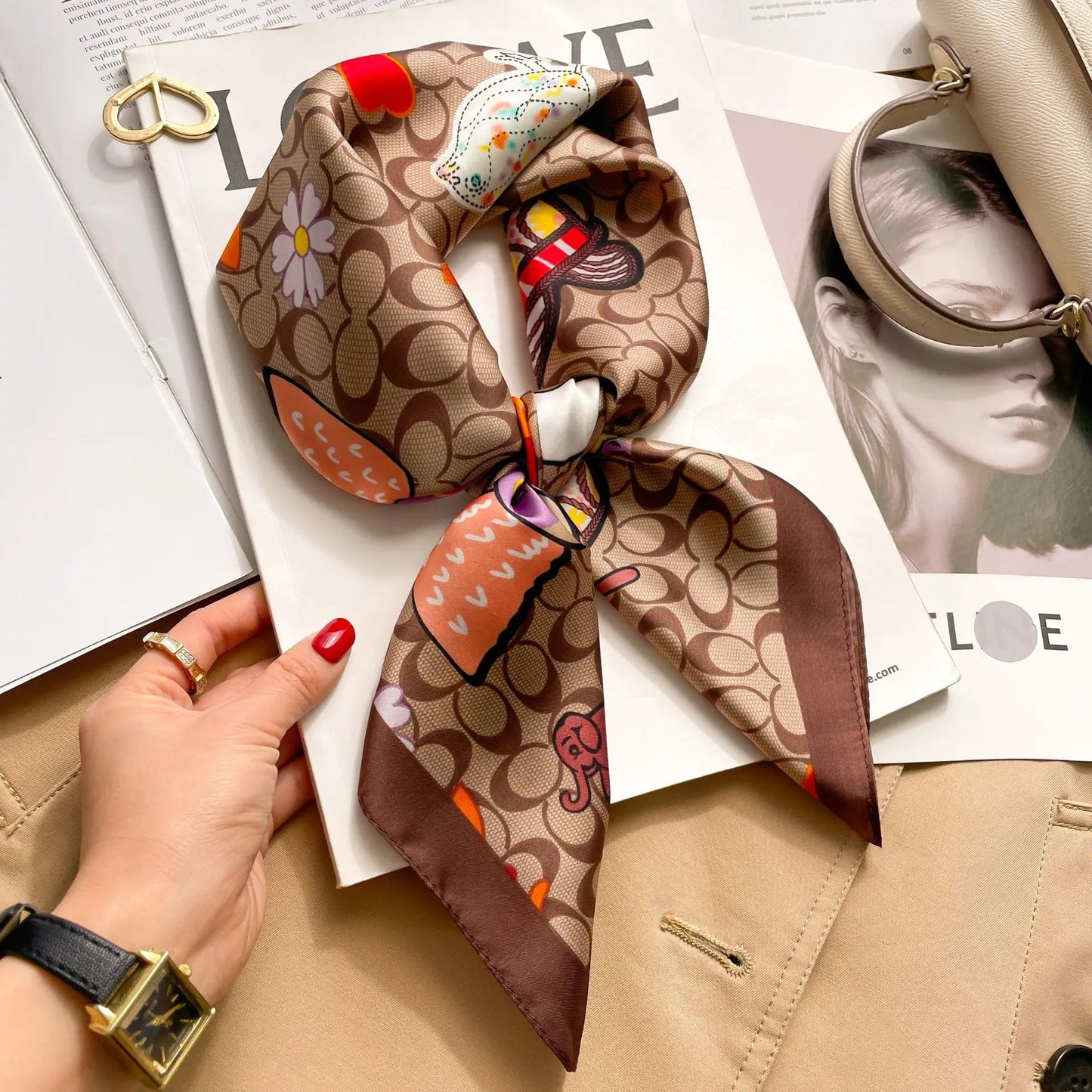 Silk Square Scarf Women Luxury Floral Print Kerchief Soft Satin Hairband Hands Bag Ribbon Foulard Hijab Neckerchief Headband