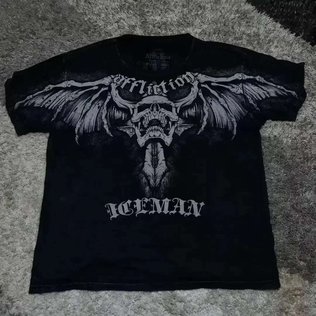 Affliction Long sleeves T Shirts 90s Womens Graphic Print Oversized T Shirt  New Harajuku Gothic Round Neck Cotton Casual Tops