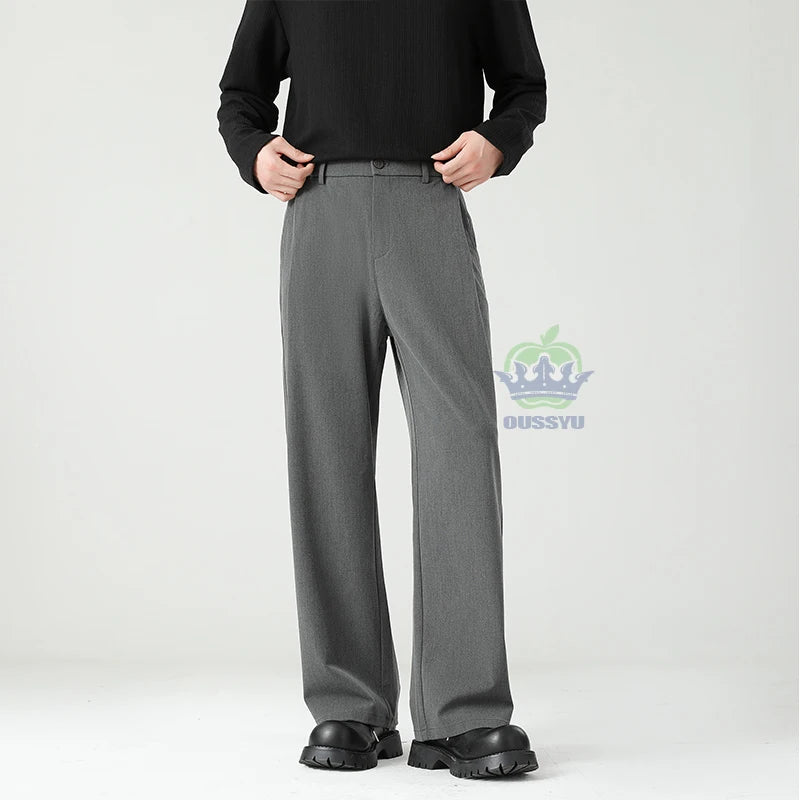 OUSSYU Brand Luxury Quality Baggy Casual Pants Men Business Elastic Waist Korean Black Work Formal Trousers Male Plus Size S-4XL