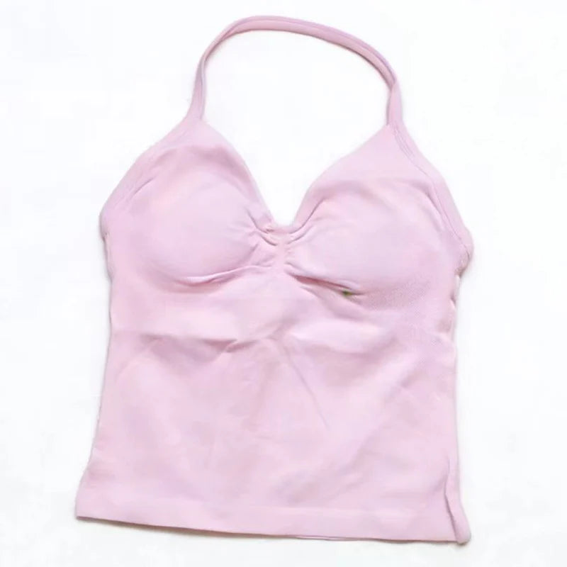 Gym Beautiful Open Back Bra Running Workout Impact Halter Longline Strappy Top Sports Yoga Vest Women's Fitness Tank Top