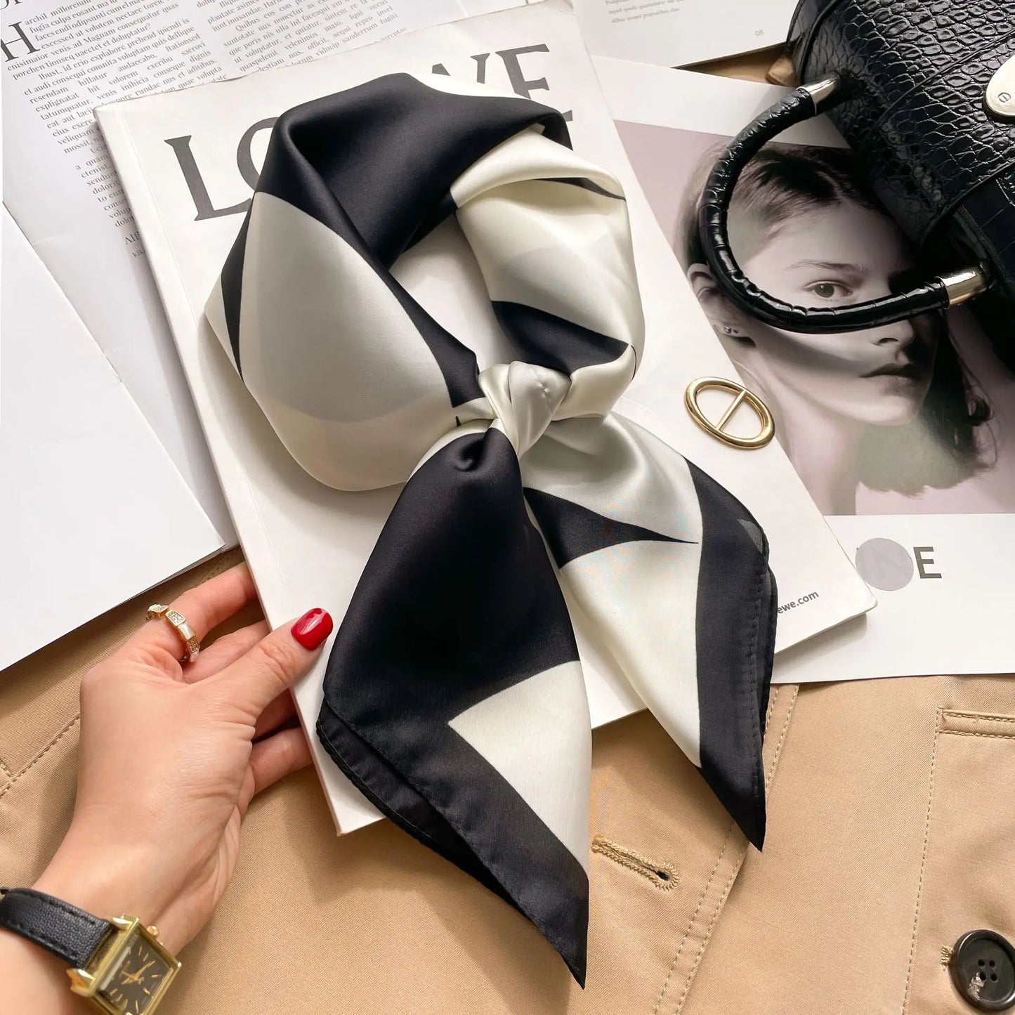 Silk Square Scarf Women Luxury Floral Print Kerchief Soft Satin Hairband Hands Bag Ribbon Foulard Hijab Neckerchief Headband