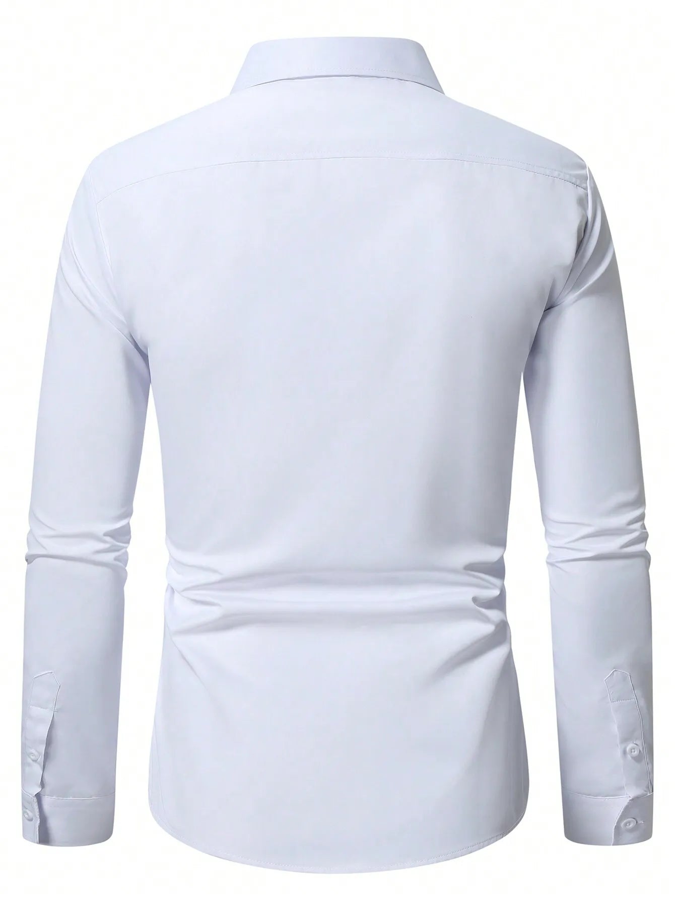 Men's Slim Fit Plain White Long Sleeve Button Up Shirt with Chest Pocket for Business or Casual Wear