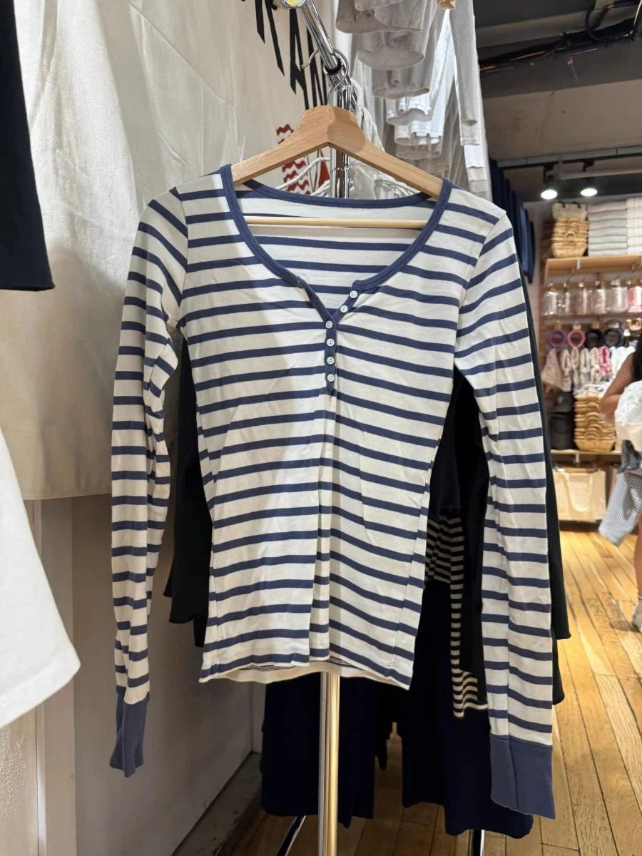 Pink Striped Slim Long Sleeve Tees Women Spring Casual Cotton O-neck Tshirt New Tops Clothes Sweet Cute  Vintage T-shirts Y2K