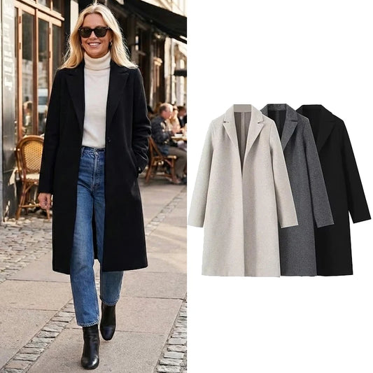 Willshela Women Fashion Solid Open Stitch Long Trench Coats Vintage V-Neck Full Sleeves Female Chic Lady Outfits