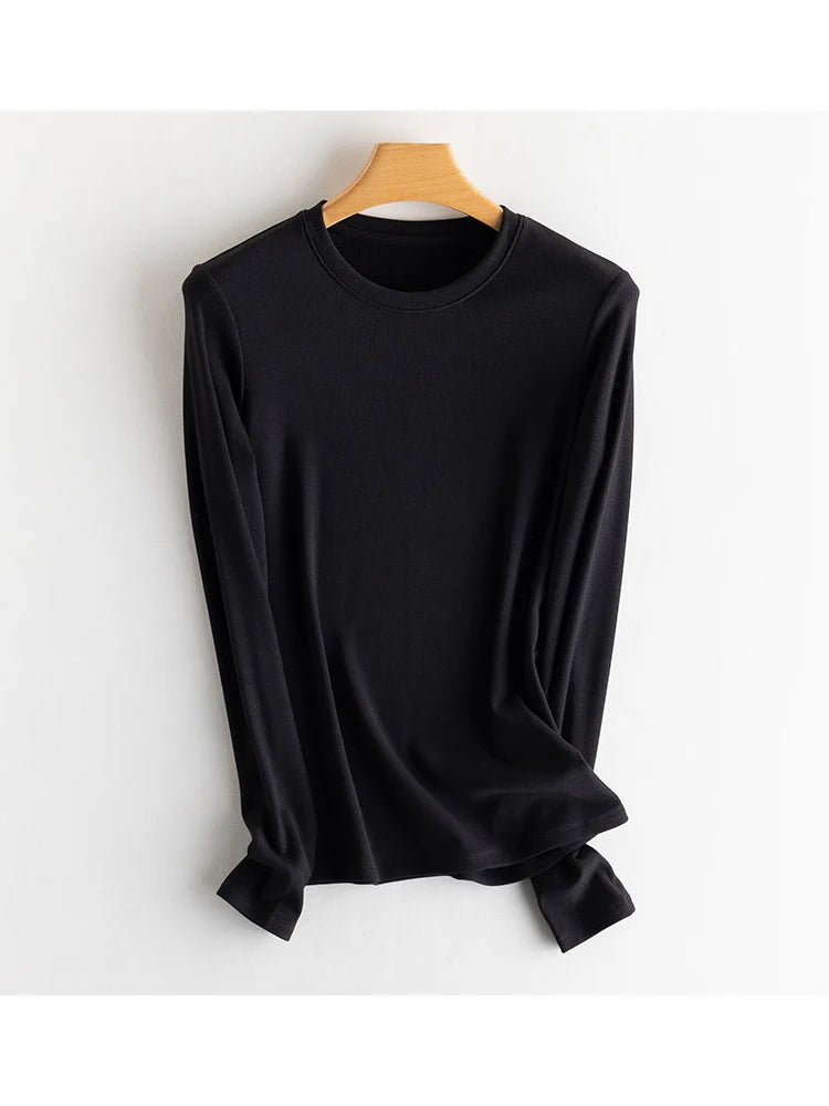 SuyaDream, Women Bottoming T Shirt, Silk Viscose Blend, Long Sleeves, Solid Basic Thermal  Shirt, 2024 Autumn Winter Top