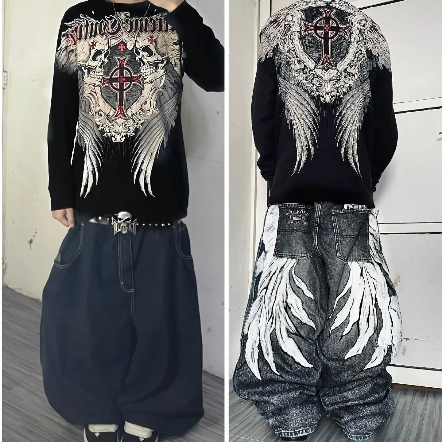 Affliction Long sleeves T Shirts 90s Womens Graphic Print Oversized T Shirt  New Harajuku Gothic Round Neck Cotton Casual Tops