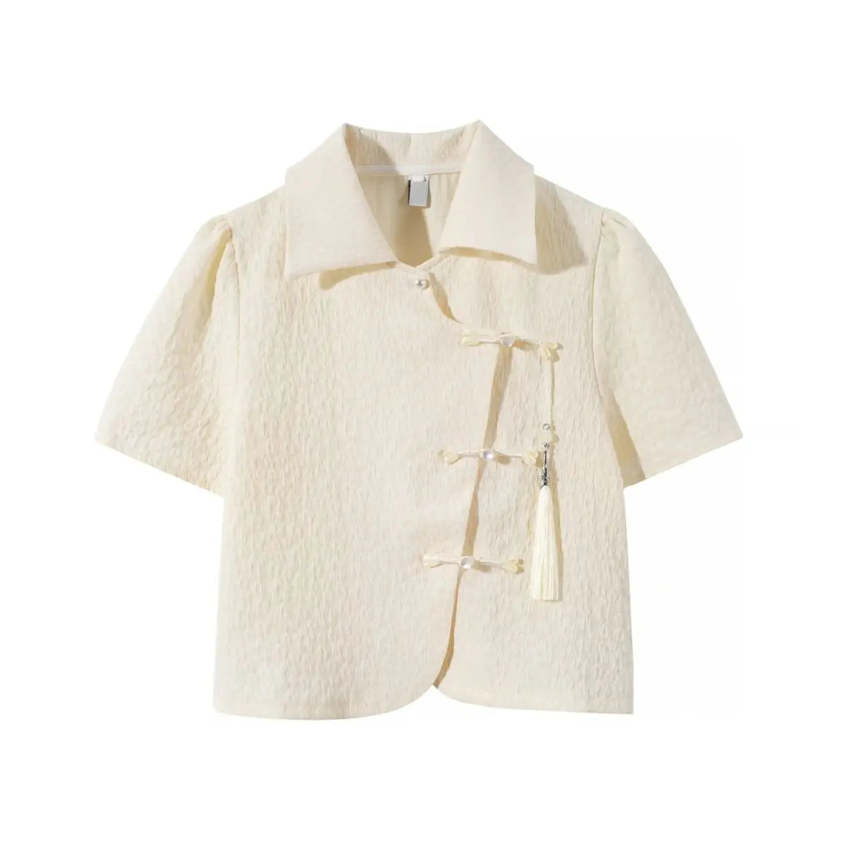 Chinese Style Shirts Women Buckles Apricot Short Sleeve Turn Down Collar Vintage Elegant Ladies Streetwear Stylish Chic Crop Top