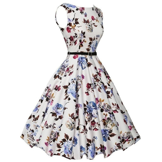 Summer Vestidos Dress Clothing Floral Robe Retro Swing Casual Vintage Rockabilly Dresses