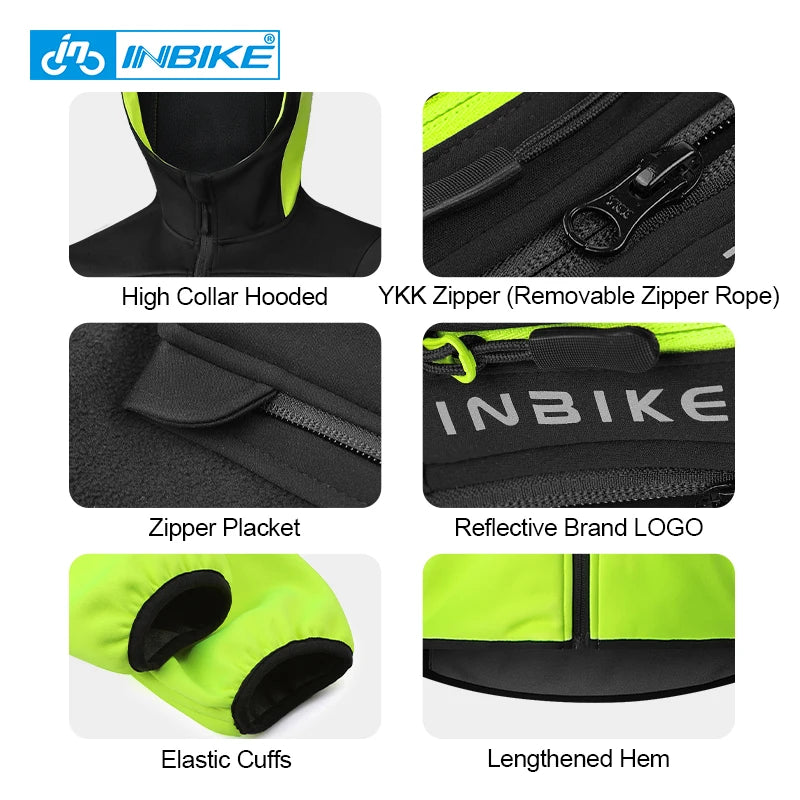 INBIKE Men's Winter Cycling Jacket With Hood Warm Fleece Windbreaker Coat For Men Windproof Outdoor Man Cycling Clothing Hiking