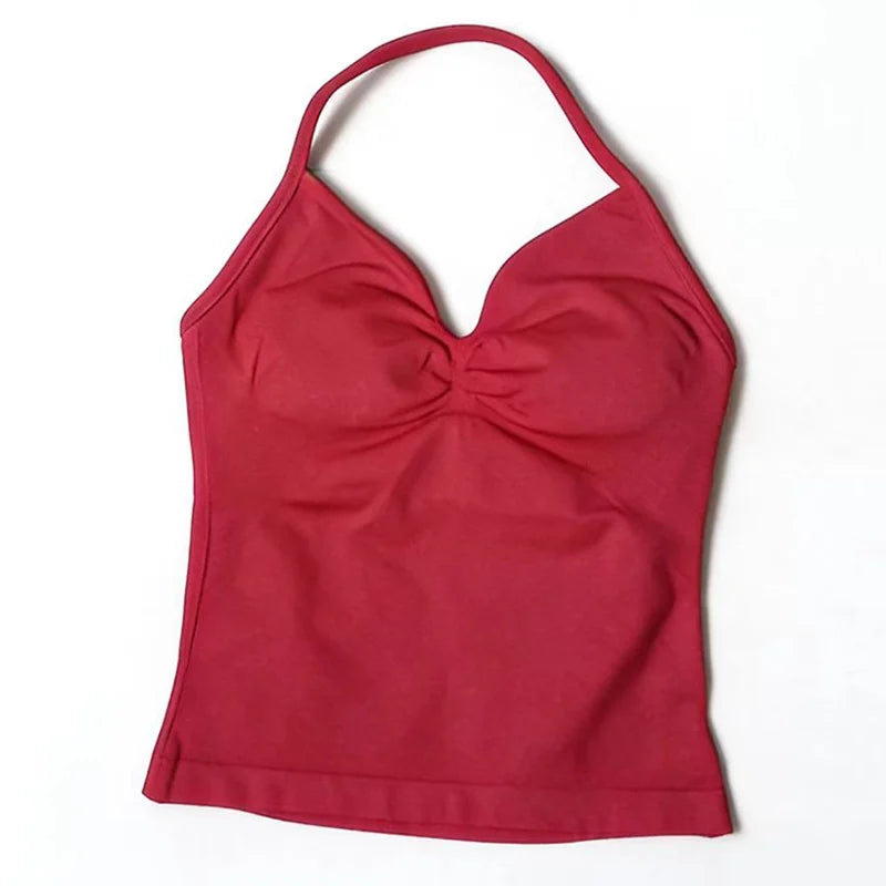 Gym Beautiful Open Back Bra Running Workout Impact Halter Longline Strappy Top Sports Yoga Vest Women's Fitness Tank Top