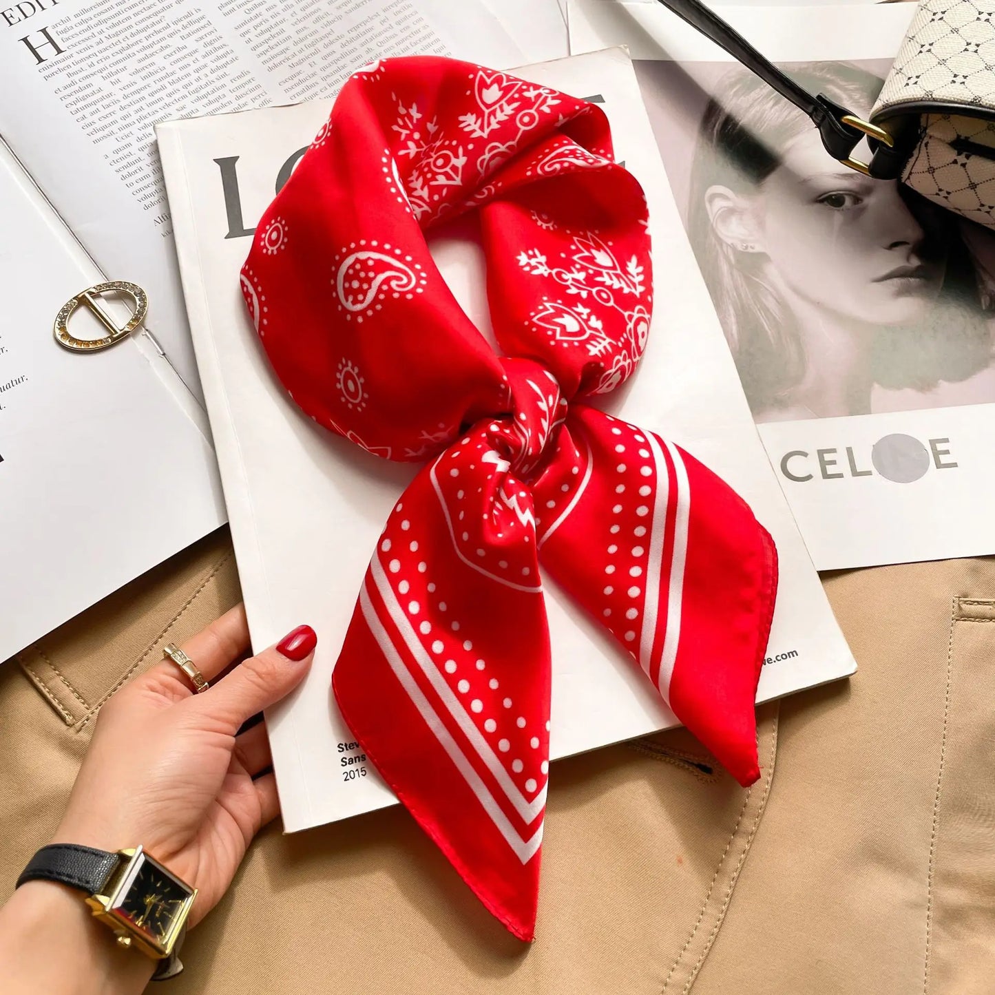Silk Square Scarf Women Luxury Floral Print Kerchief Soft Satin Hairband Hands Bag Ribbon Foulard Hijab Neckerchief Headband