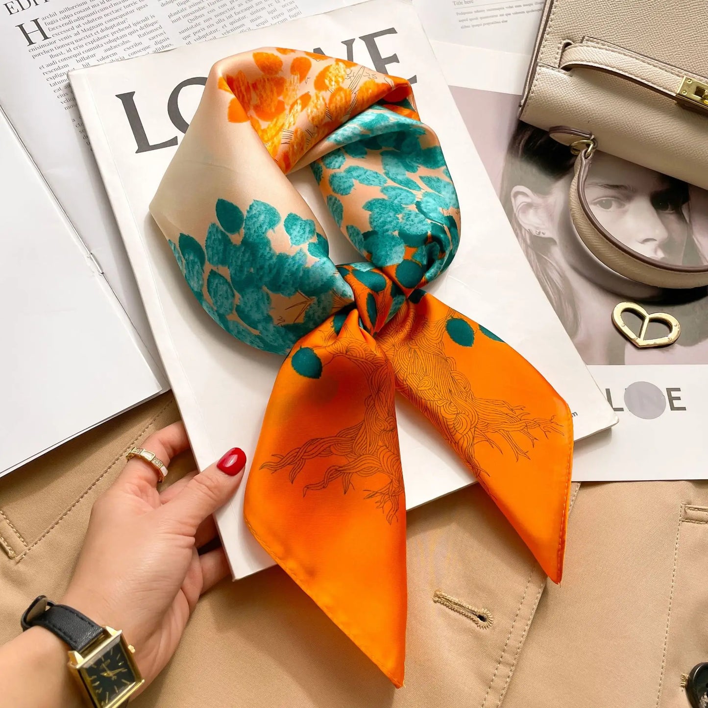 Silk Square Scarf Women Luxury Floral Print Kerchief Soft Satin Hairband Hands Bag Ribbon Foulard Hijab Neckerchief Headband