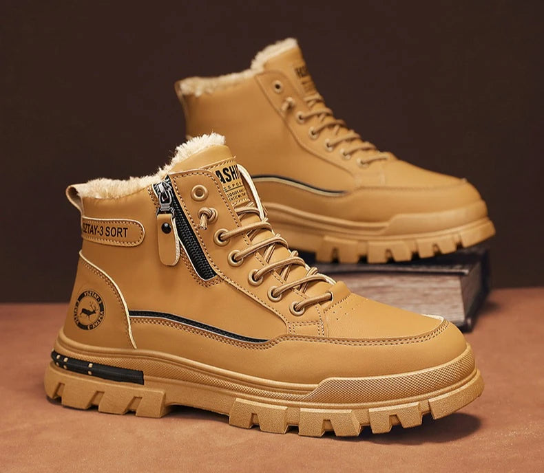 New winter plush  thick warm men's cotton shoes trendy outdoor high top male snow boots