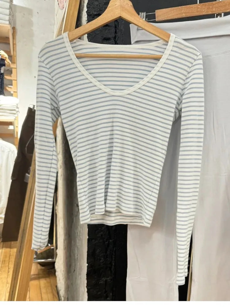 Pink Striped Slim Long Sleeve Tees Women Spring Casual Cotton O-neck Tshirt New Tops Clothes Sweet Cute  Vintage T-shirts Y2K