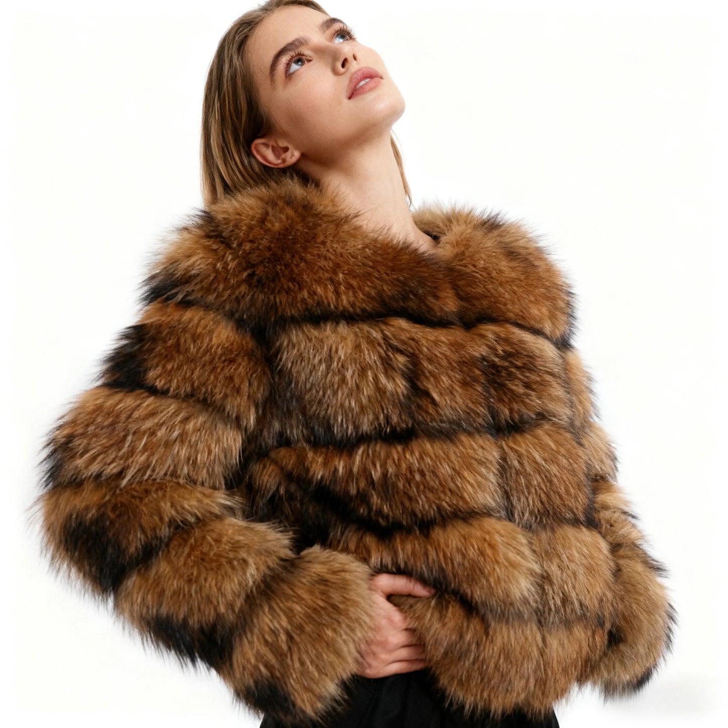 Punk Fake Raccoon Fur Jacket Women Autumn Winter Faux Fur Fox Coats Short Coat Jackets Furry Outerwear Work Thick Warm Coats