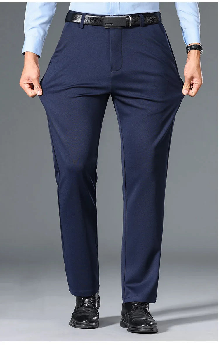 Men's Big Tall Classic Dress Pants High Elasticity Wrinkle Resistant Elegant Casual Straight Leg Business Daily Trousers