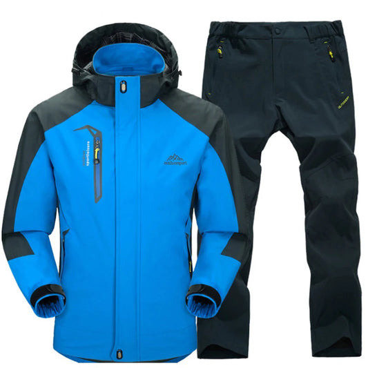 Outdoor Hiking Jacket and Pants Sets Men Autumn Thermal Waterproof Windproof Hooded Jackets Trip Mountain Camping Clothes