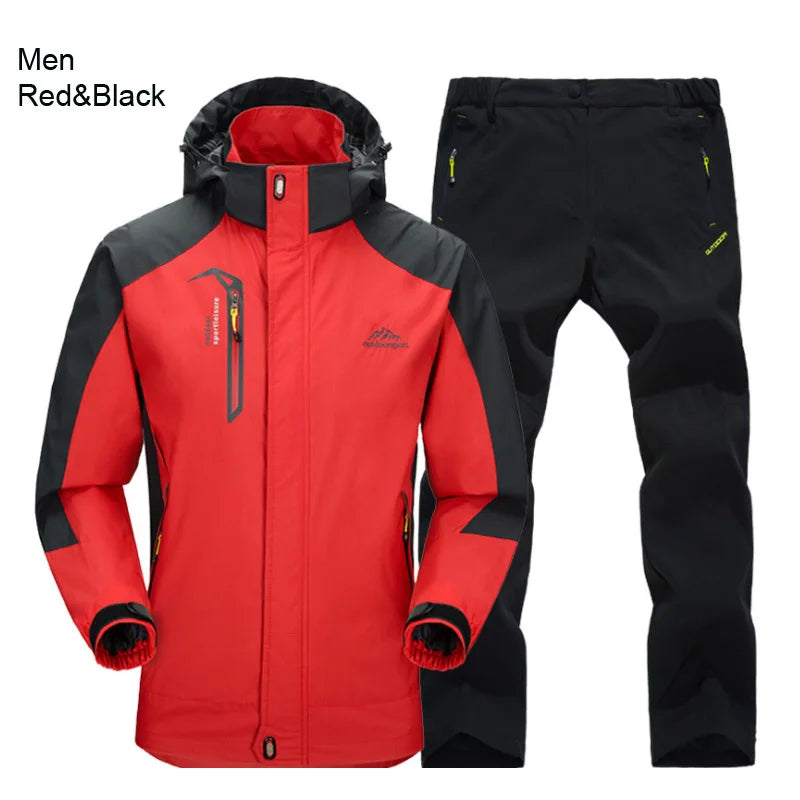 Outdoor Hiking Jacket and Pants Sets Men Autumn Thermal Waterproof Windproof Hooded Jackets Trip Mountain Camping Clothes