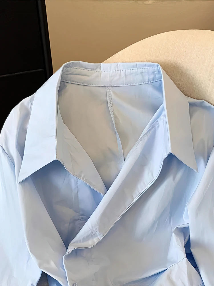 Designer Irregular Long sleeve Polo Shirt Women Tunic White Elegant Basic Top Blouse Ladies Fashion Work Wear Shirts