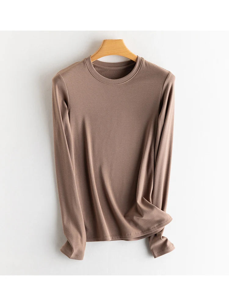 SuyaDream, Women Bottoming T Shirt, Silk Viscose Blend, Long Sleeves, Solid Basic Thermal  Shirt, 2024 Autumn Winter Top