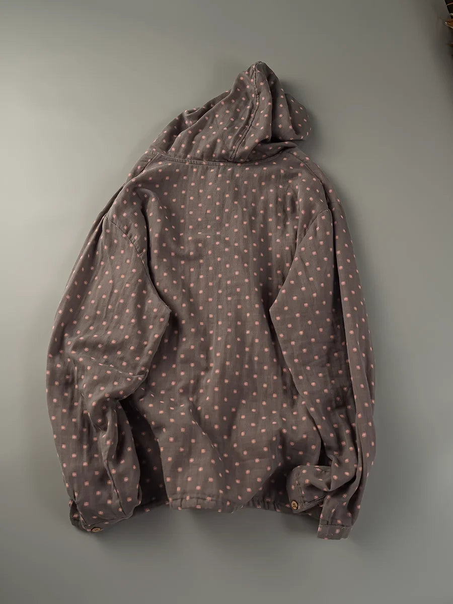 100% Cotton Yarn Loose Hooded Plaid Shirts for Women Autumn Spring Casual Blouses Females Hoodies Classic Oversized Tops