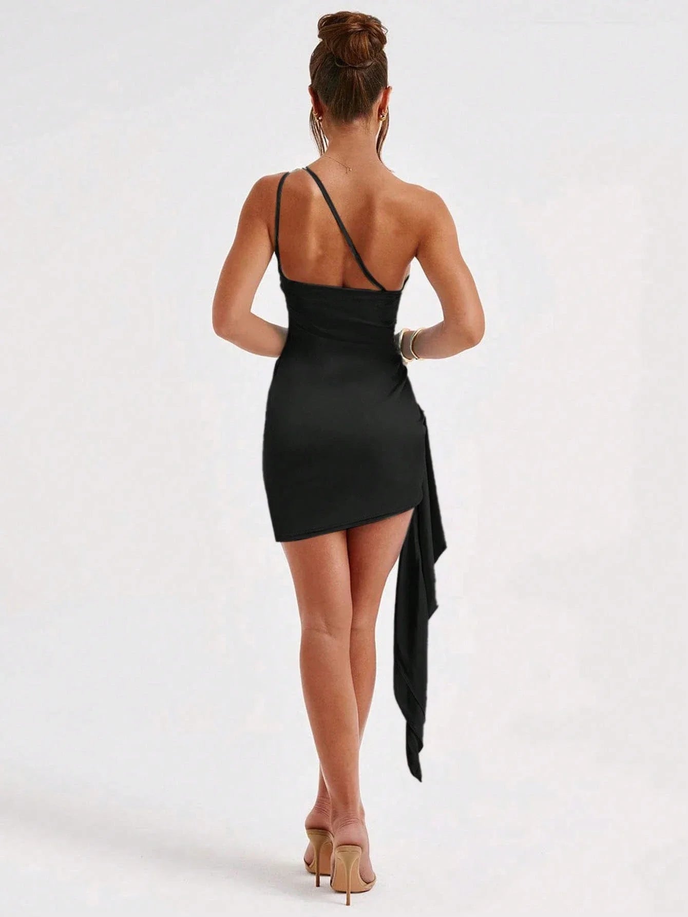 Sexy One Shoulder Ruched Bodycon Mini Dress For Women Black Summer Club Party