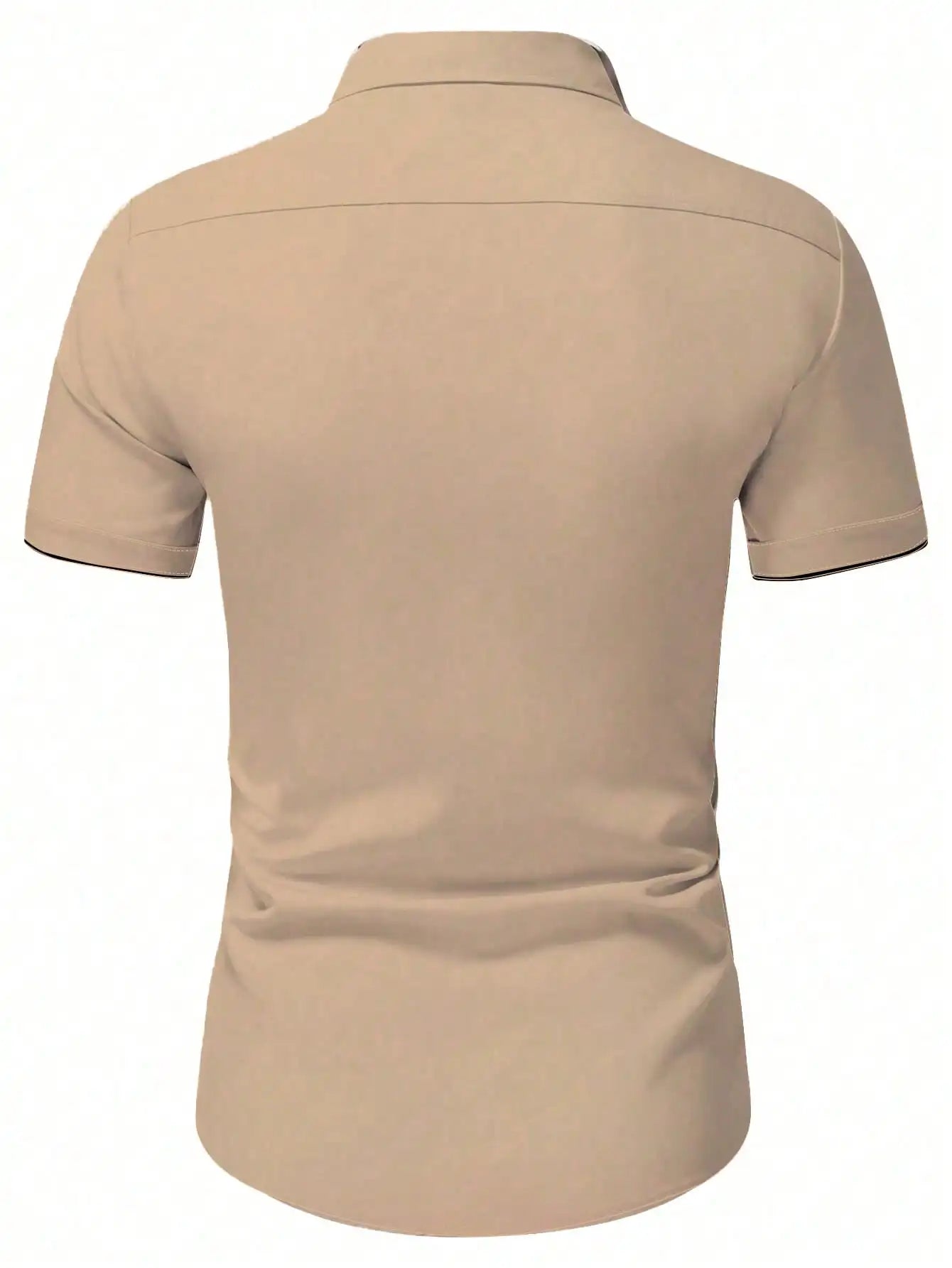 Men's White Short Sleeve Casual Shirt with Black Trim Collar and Cuffs