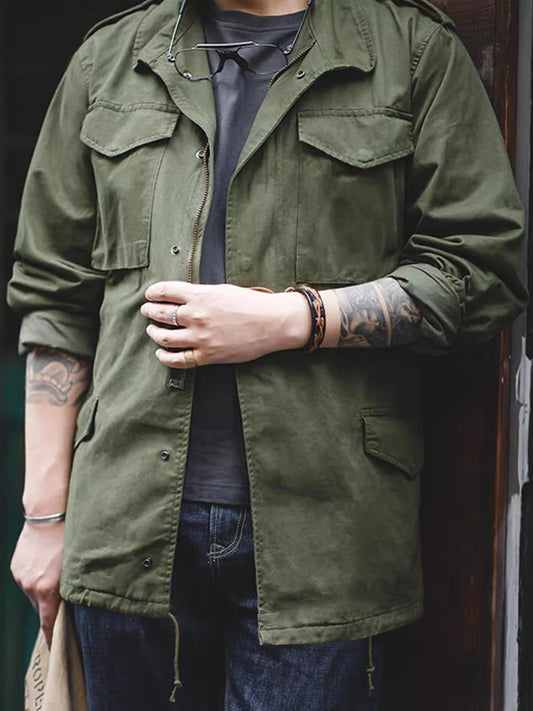 M65 Field Jacket, Men's Military Jacket, Retro Multi Pocket Collar Zipper Jacket, 100% Cotton