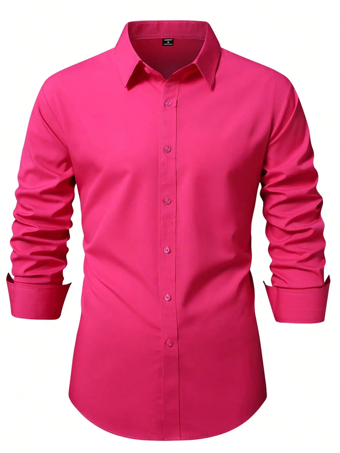 Men's Bright Pink Long Sleeve Slim Fit Casual Business Shirt