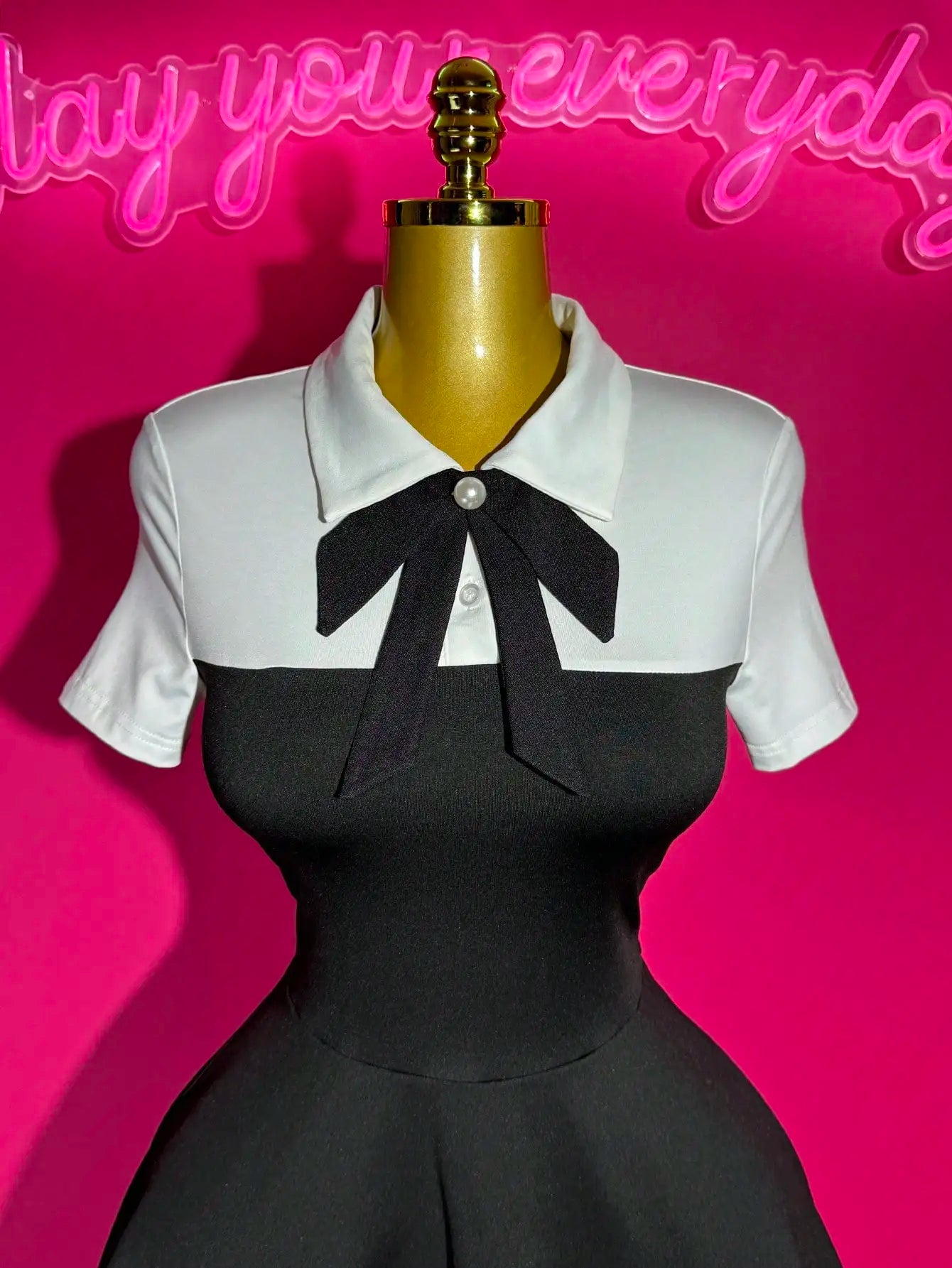 Polo Collar Bowknot Color Block Mini Dress with Ruffle Hem, A-Line Fit for Casual Date Party