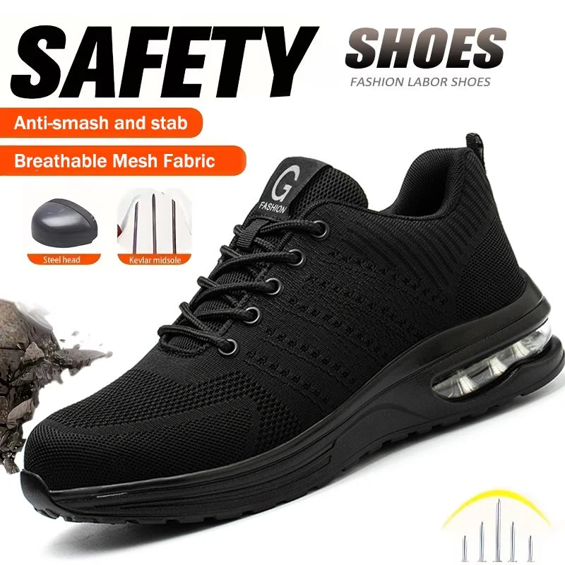 Lightweight Safety Shoes Women Men Air Cushion Work Sneakers Steel Toe Shoes Construction Safety Boots Anti-smash Work Shoes