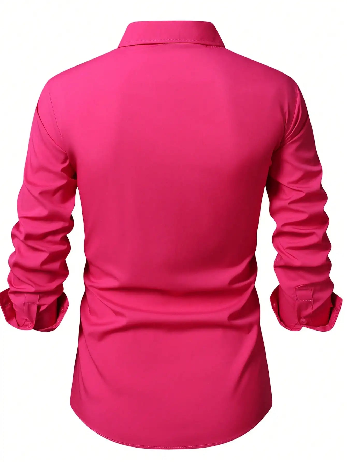 Men's Bright Pink Long Sleeve Slim Fit Casual Business Shirt