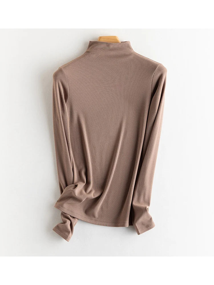 SuyaDream, Women Bottoming T Shirt, Silk Viscose Blend, Long Sleeves, Solid Basic Thermal  Shirt, 2024 Autumn Winter Top