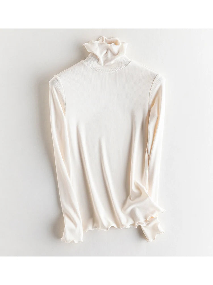 SuyaDream, Women Bottoming T Shirt, Silk Viscose Blend, Long Sleeves, Solid Basic Thermal  Shirt, 2024 Autumn Winter Top