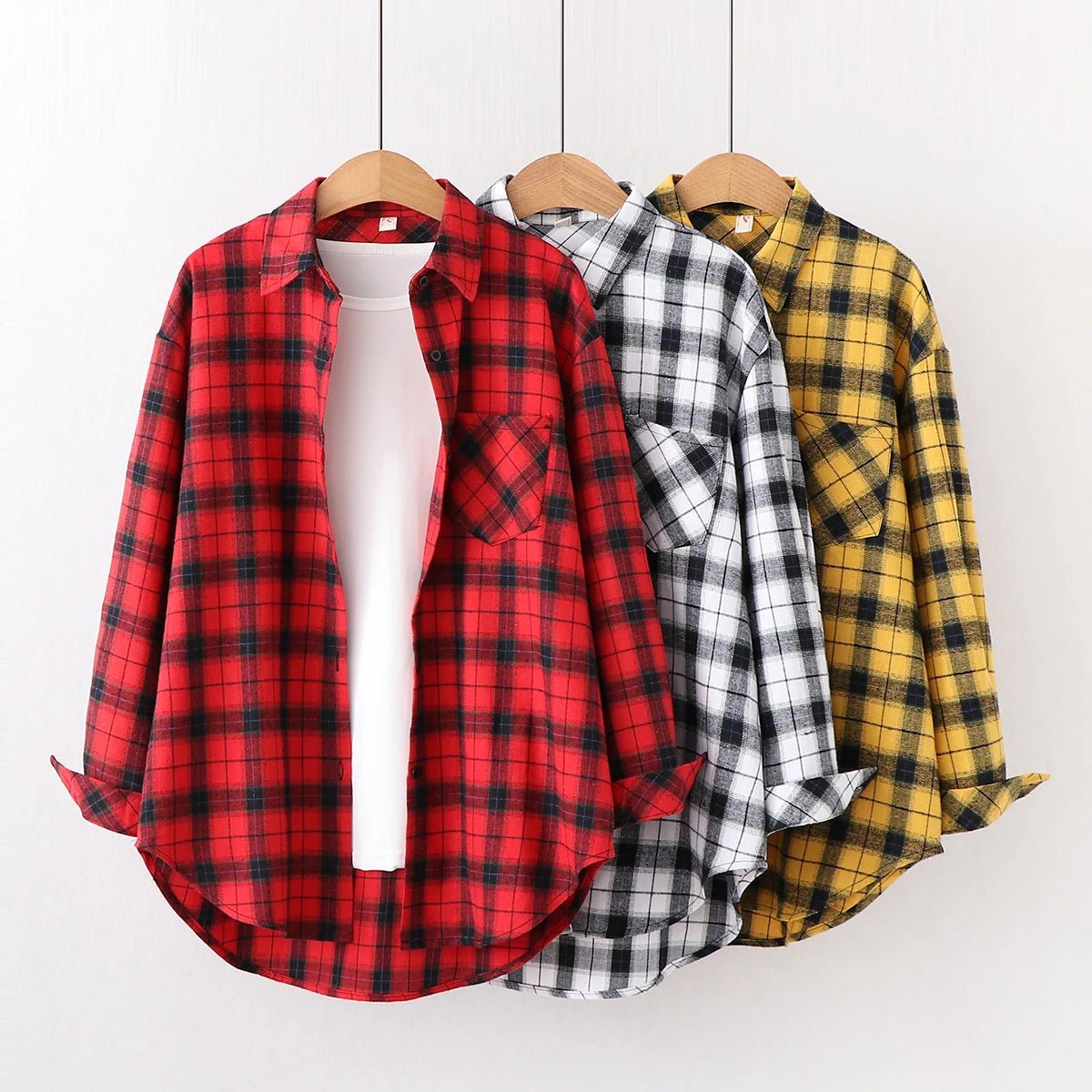Fresh Flannel Plaid Shirt Women 2025 New Female Blouses and Tops Cotton Loose Long Sleeve Casual Shirts Fine Women's Clothes
