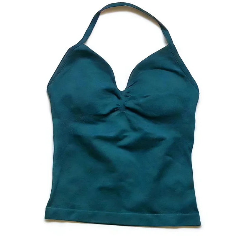 Gym Beautiful Open Back Bra Running Workout Impact Halter Longline Strappy Top Sports Yoga Vest Women's Fitness Tank Top