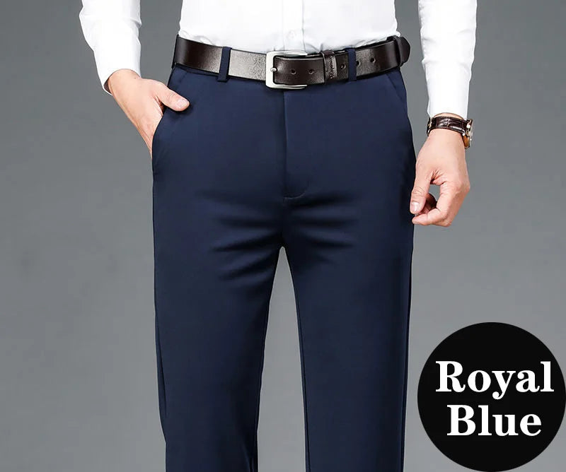 Men's Big Tall Classic Dress Pants High Elasticity Wrinkle Resistant Elegant Casual Straight Leg Business Daily Trousers