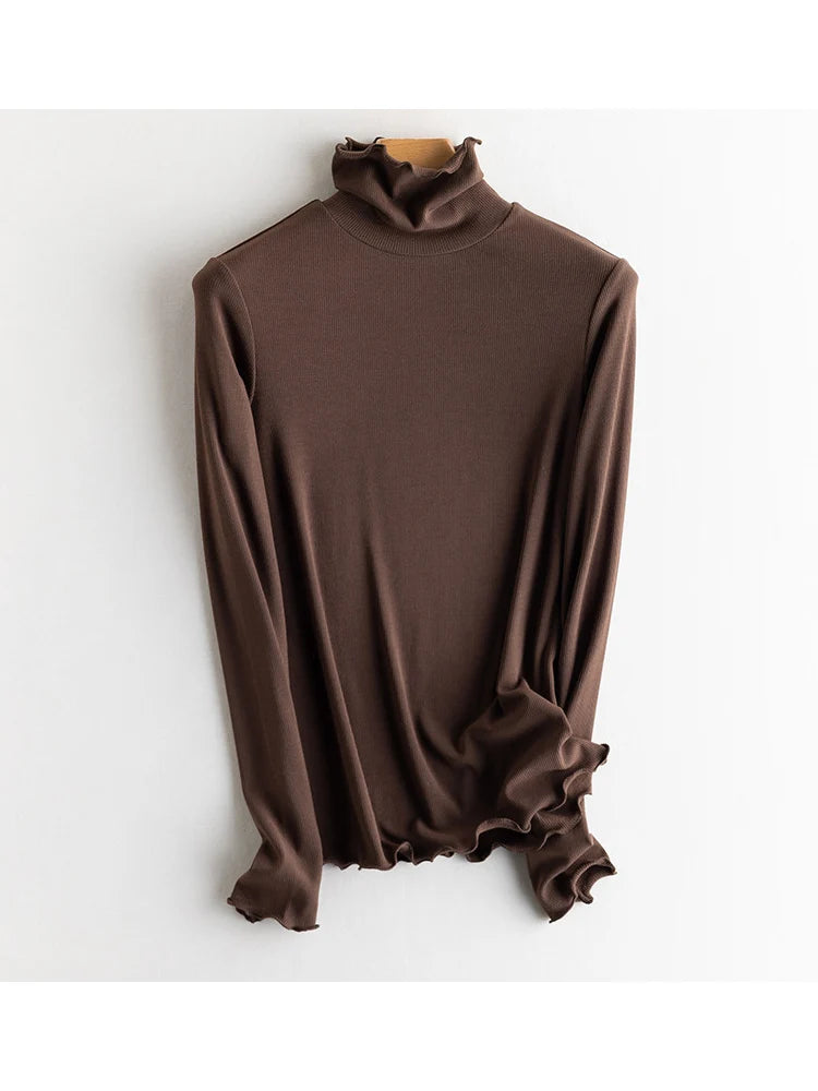 SuyaDream, Women Bottoming T Shirt, Silk Viscose Blend, Long Sleeves, Solid Basic Thermal  Shirt, 2024 Autumn Winter Top