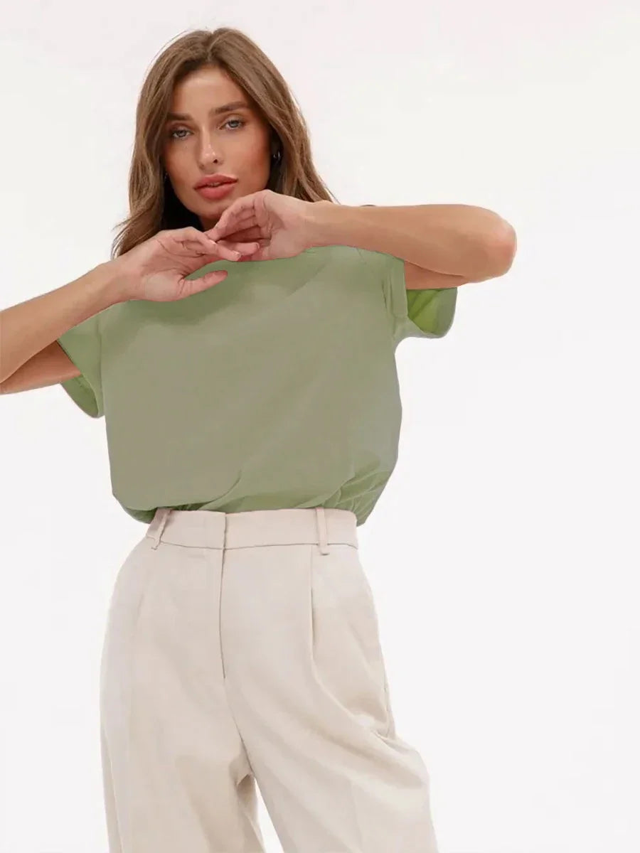 Wolfeel Summer 100% Cotton Women's T-shirt Bottoming Basic Fashionable Solid Lady Short Sleeve Loose Tops Shirts 230g/㎡ Tops