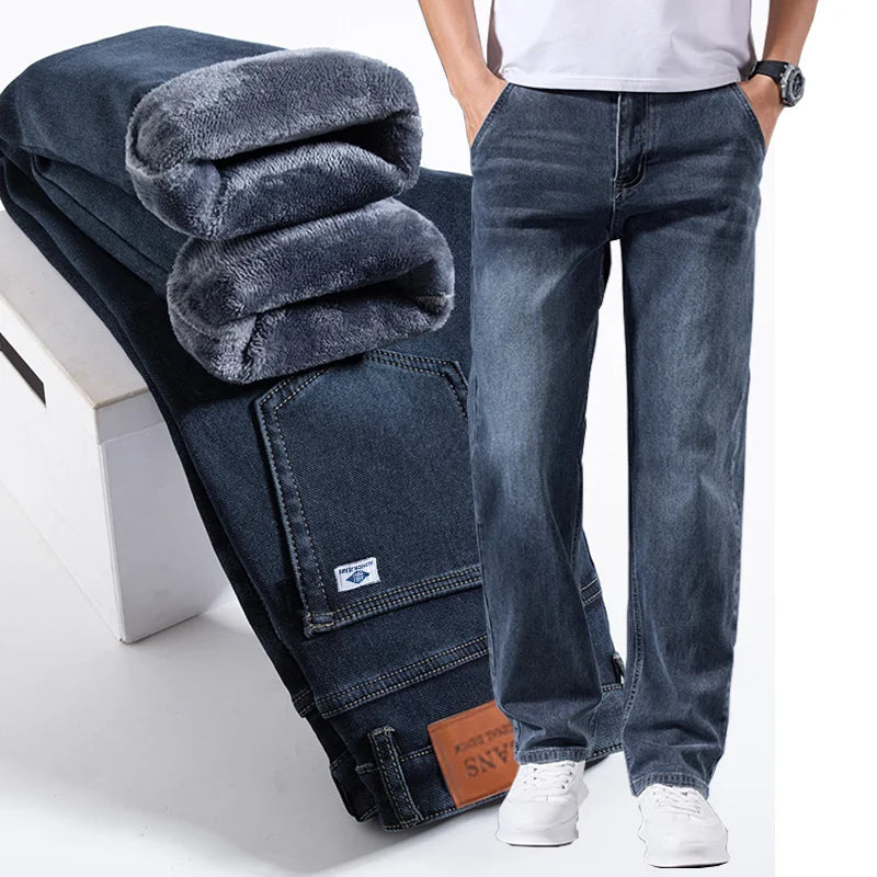 New Men's Light Business Micro Stretch Straight Fit Denim Pants Vintage Distressed All Season Wearable Long Pants