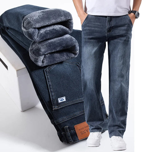 New Men's Light Business Micro Stretch Straight Fit Denim Pants Vintage Distressed All Season Wearable Long Pants