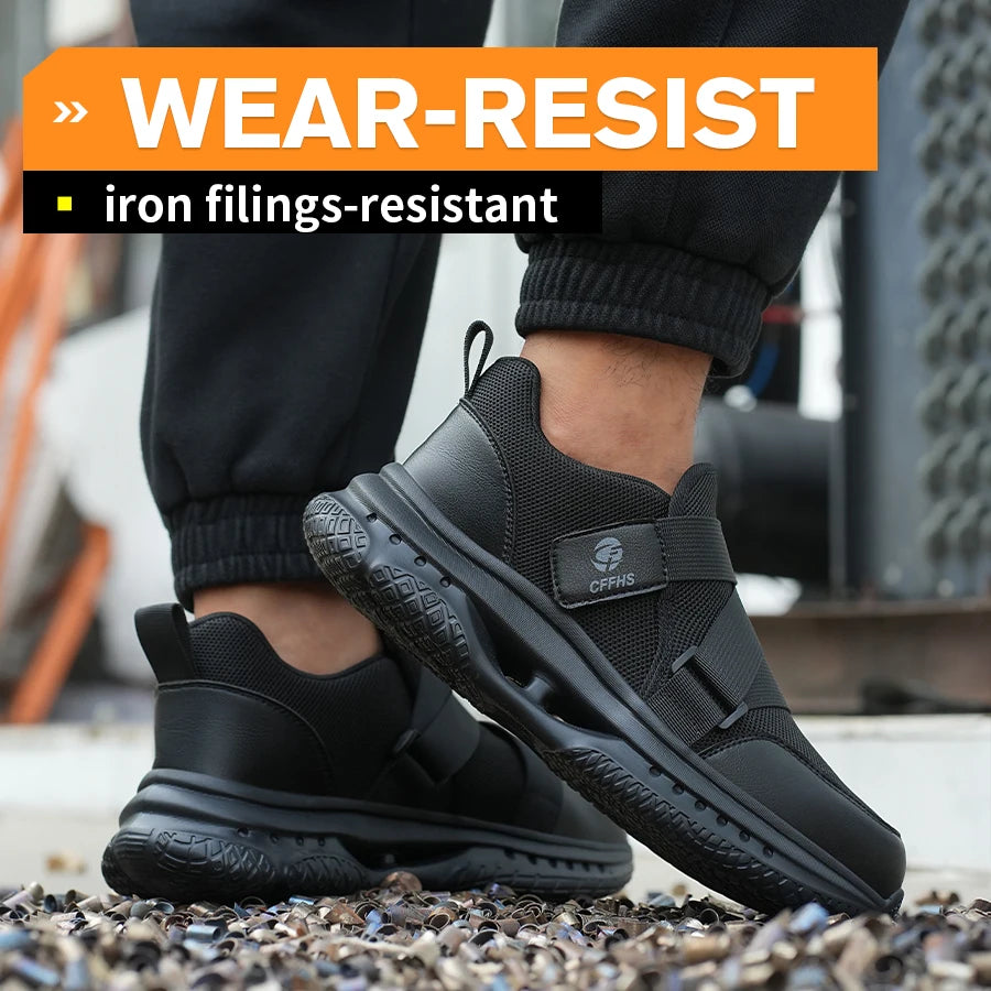 Velcro-Fastened Men's Breathable Casual Work Safety Shoes with Impact and Puncture Resistance