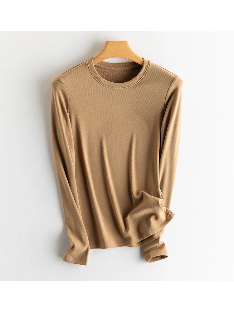 SuyaDream, Women Bottoming T Shirt, Silk Viscose Blend, Long Sleeves, Solid Basic Thermal  Shirt, 2024 Autumn Winter Top