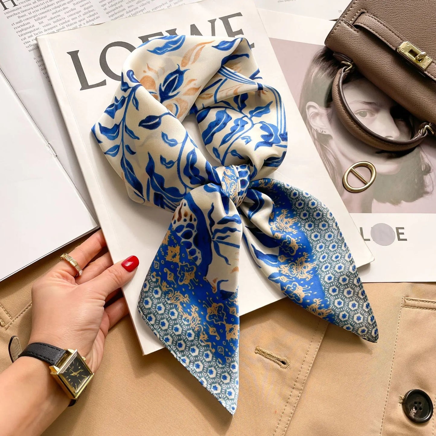 Silk Square Scarf Women Luxury Floral Print Kerchief Soft Satin Hairband Hands Bag Ribbon Foulard Hijab Neckerchief Headband