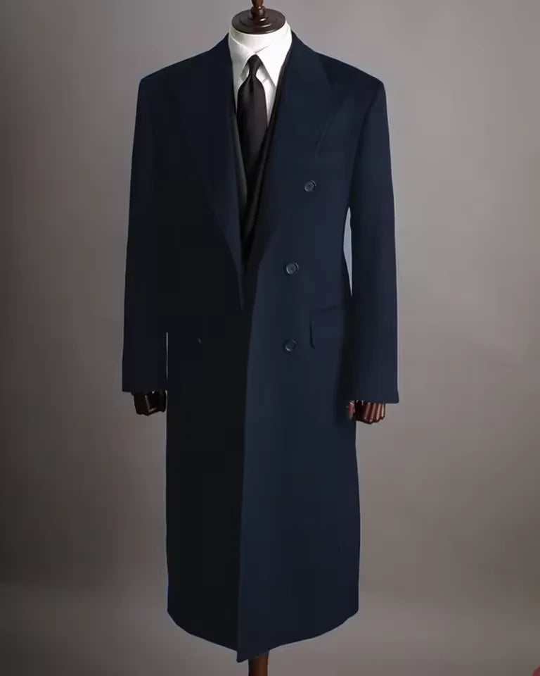 Luxury Men's Winter Long Blazer Double Breasted Business Jacket Elegant High Quality Male Elegant Man Long Coat England Style