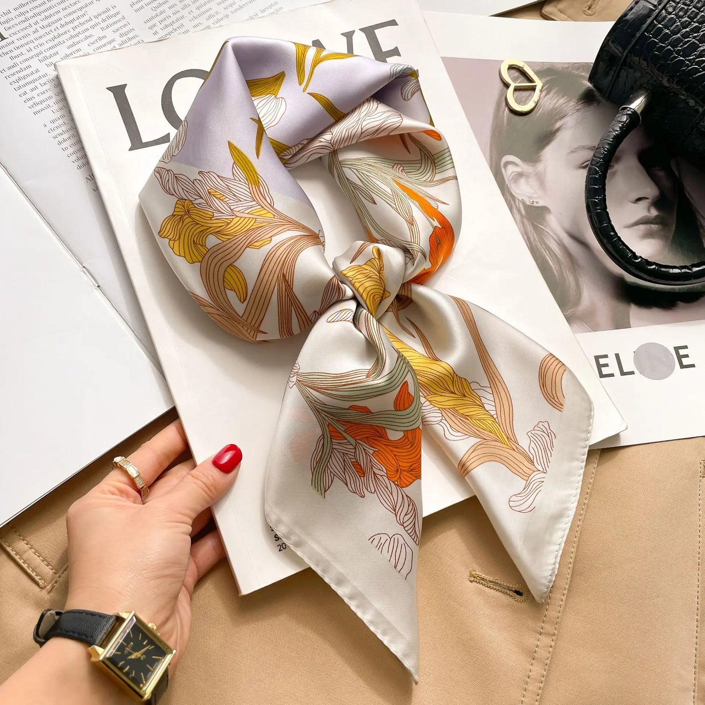 Silk Square Scarf Women Luxury Floral Print Kerchief Soft Satin Hairband Hands Bag Ribbon Foulard Hijab Neckerchief Headband