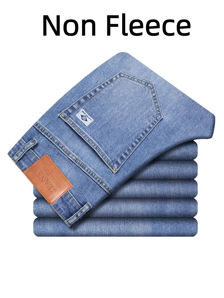 New Men's Light Business Micro Stretch Straight Fit Denim Pants Vintage Distressed All Season Wearable Long Pants
