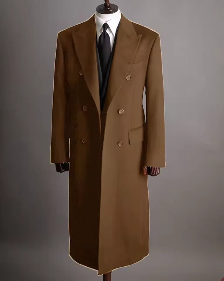 Luxury Men's Winter Long Blazer Double Breasted Business Jacket Elegant High Quality Male Elegant Man Long Coat England Style