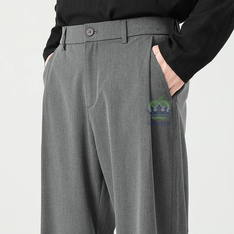 OUSSYU Brand Luxury Quality Baggy Casual Pants Men Business Elastic Waist Korean Black Work Formal Trousers Male Plus Size S-4XL
